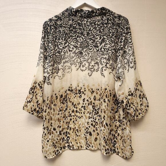 Bonworth Button Down Shirt Size L Floral Leopard Print Collar Womens Top - Picture 5 of 7
